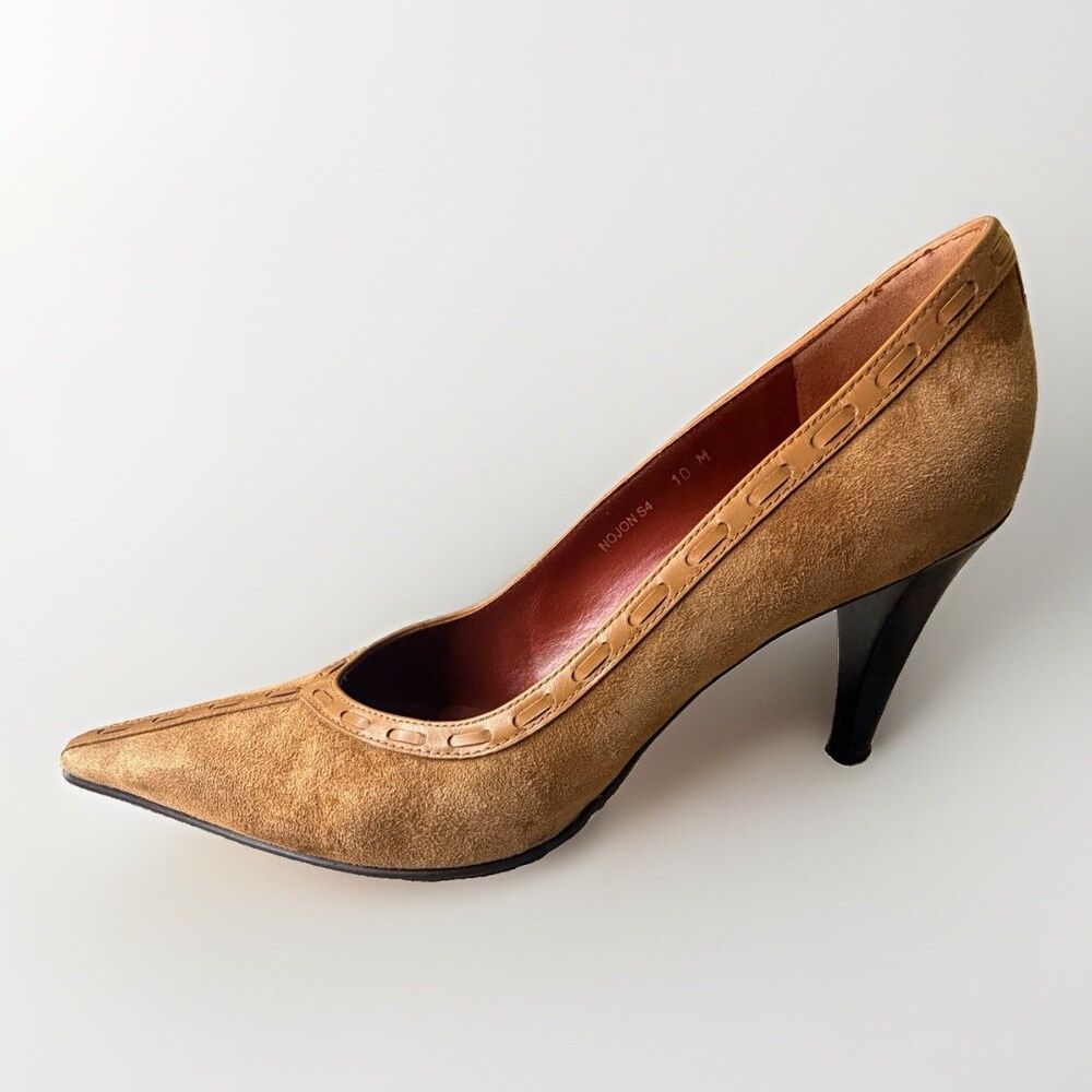 Donald J Pliner DJP Pumps Women 10 M Tan Suede Pointed Toe Heels Made in Spain